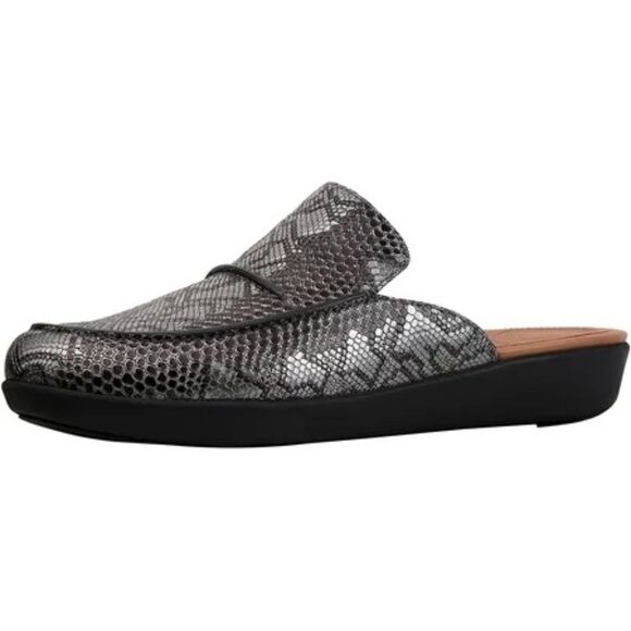 Fitflop Serene Black/Grey Python Print Leather Mules Sz 6 - Picture 1 of 7